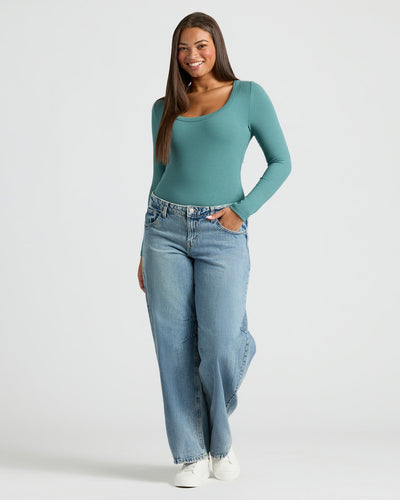 Ribbed Long Sleeve Scoop Neck - Stormcloud