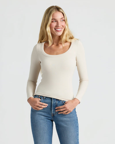Womens Ribbed Long Sleeve Scoop Neck Tee 6-Pack