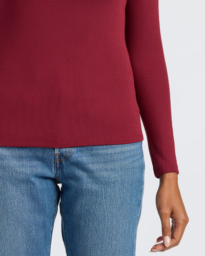 Ribbed Long Sleeve Scoop Neck - Dark Maroon