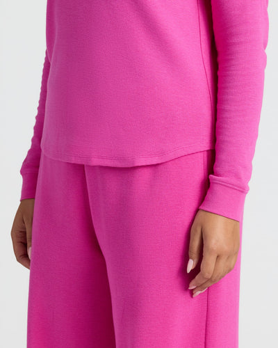Waffle Long Sleeve Boxy Henley - Electric Fuchsia