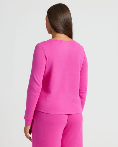 Waffle Long Sleeve Boxy Henley - Electric Fuchsia