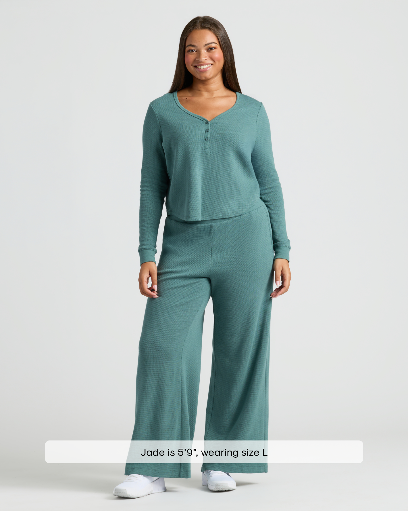 Womens Stormcloud Waffle Long Sleeve Henley & Waffle Leg Pant 2-Pack.