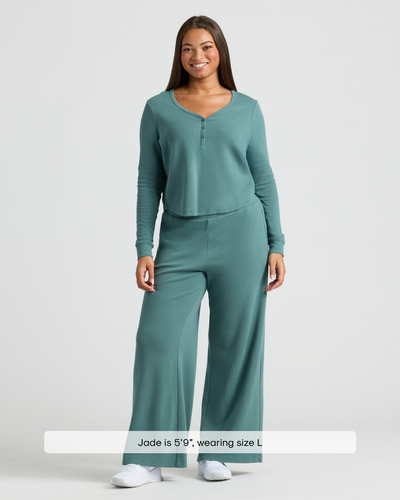 Waffle Long Sleeve Boxy Henley - Stormcloud