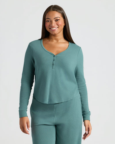 Waffle Long Sleeve Boxy Henley - Stormcloud