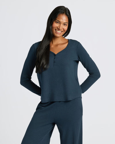 Waffle Henley & Waffle Pants Set - Navy