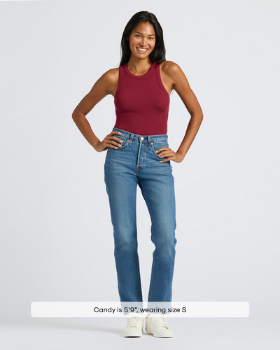 Ribbed High Neck Tank - Dark Maroon