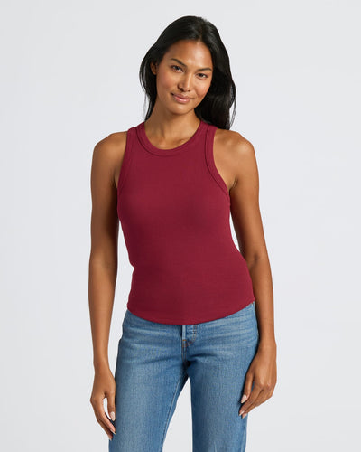 Ribbed High Neck Tank - Dark Maroon