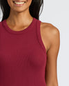 Womens Ribbed High Neck Tank 3-Pack on smiling person, showcasing fit.