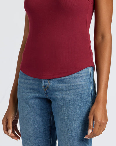 Ribbed High Neck Tank - Dark Maroon