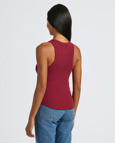 Ribbed High Neck Tank - Dark Maroon
