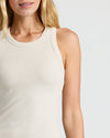 Womens Oatmeal Ribbed High Neck Tank 3-Pack, showcasing soft, fitted texture.