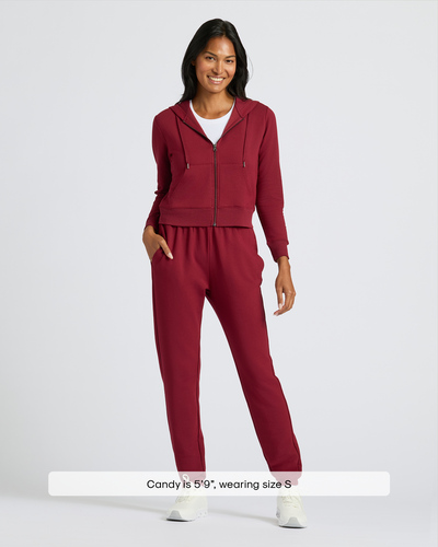 Crop Zip Hoodies - Dark Maroon