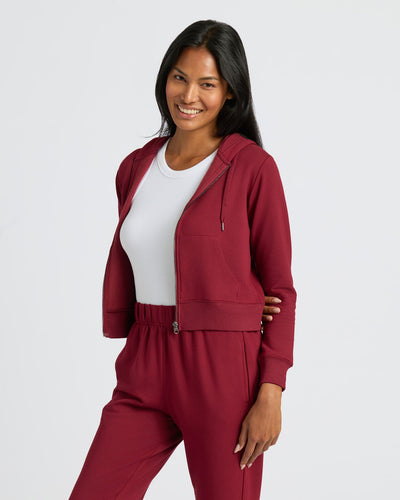 Crop Zip Hoodies - Dark Maroon