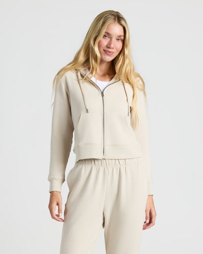 Crop Zip Hoodie & Relaxed Jogger Set - Oatmeal