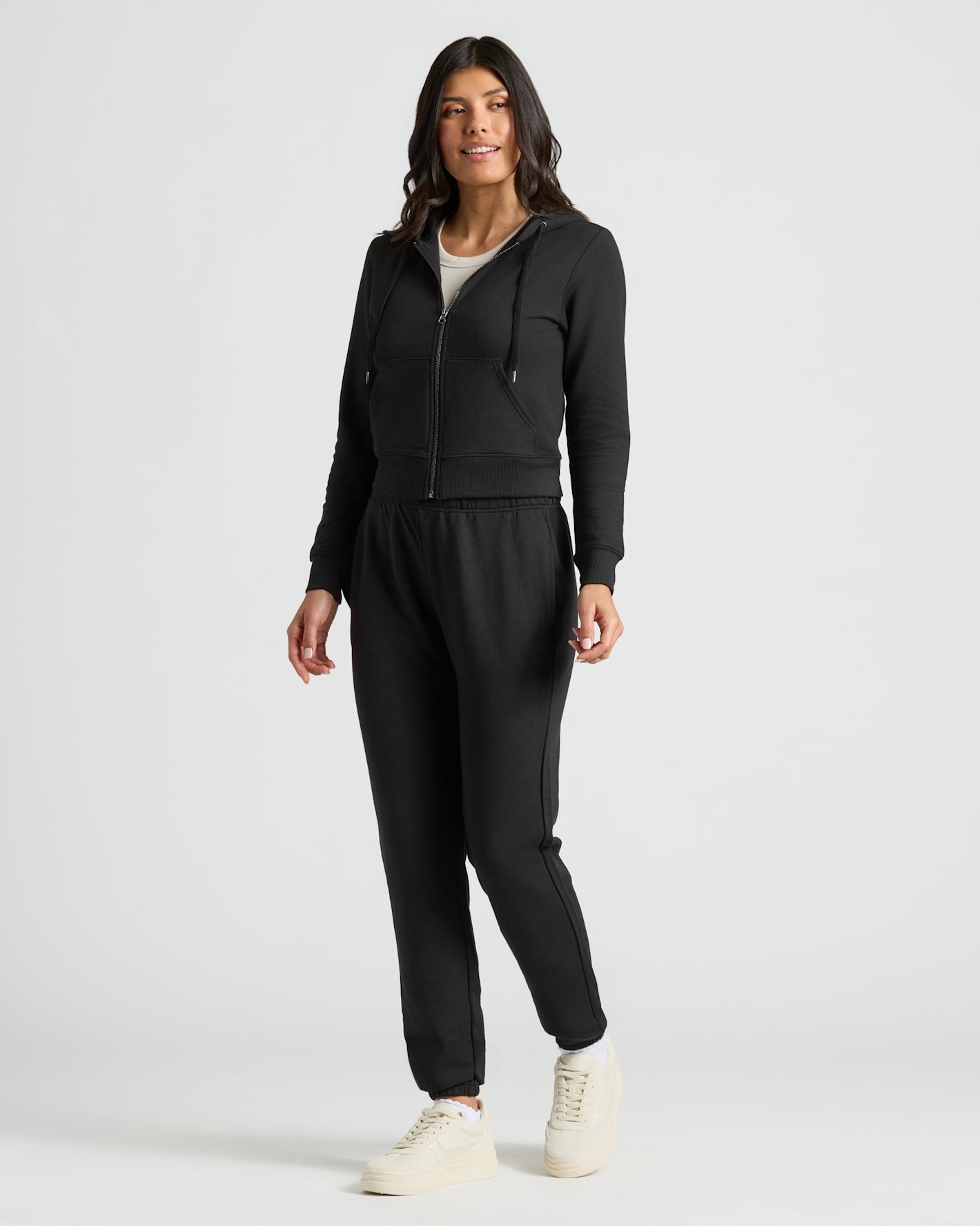 Womens Black Crop Zip Hoodie & Relaxed Jogger 2-Pack