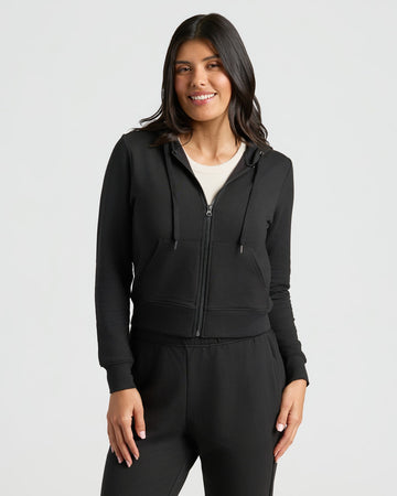 Womens Black Crop Zip Hoodie - True Classic