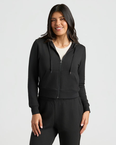 Womens Black Crop Zip Hoodie - True Classic