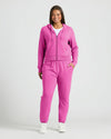 Womens Electric Fuchsia Slouch Pullover Crew & Relaxed Jogger modeled.