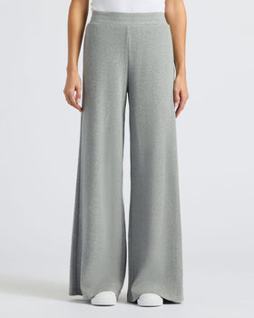 Womens Heather Gray Waffle Long Sleeve Henley & Waffle Leg Pant 2-Pack worn.