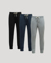 Tall Fleece French Terry Joggers 3-Pack, featuring elastic waistbands and ribbed cuffs.