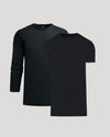 Tall Pima Variety 2-Pack: black long and short-sleeve crew-neck shirts.