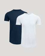 White & Navy Tall Premium Pima Crew Curved Hem 2-Pack