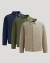 Timeless Casual Jacket 3-Pack: tan, olive, navy coaches-style overshirts.