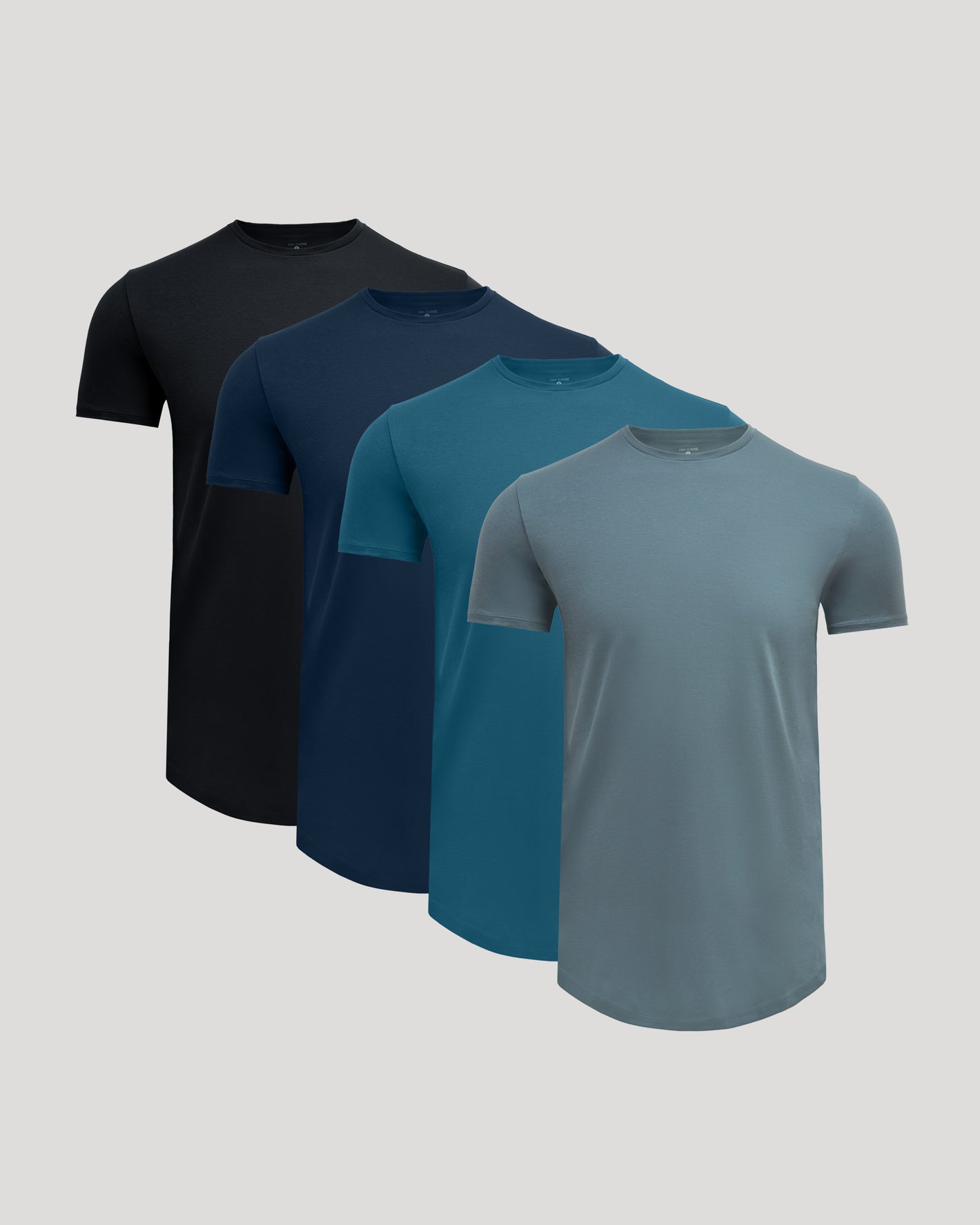 Timeless Tall Premium Pima Crew Curved Hem 4-Pack T-shirts displayed.