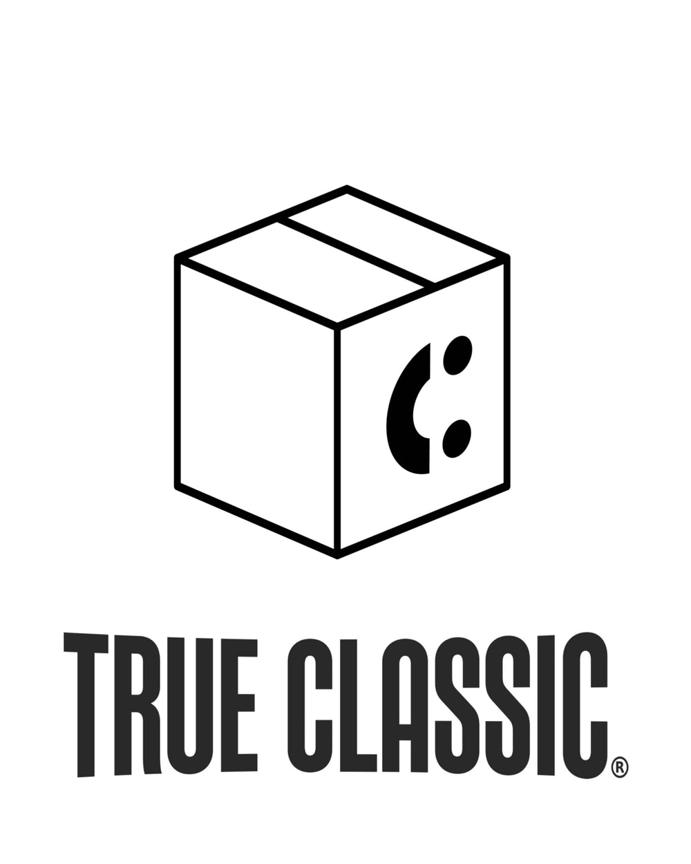True Classic Package Protection & Sustainability logo: 3D cube, happy face.