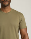Man wearing a green t-shirt against a neutral background