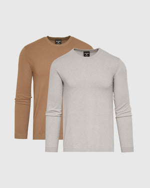 Truffle & Heather Gray Crew Neck Sweater 2-Pack with ribbed details.