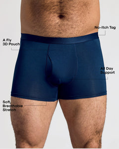 True ClassicNavy Boxer Trunks W/ Fly 3-Pack