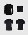 Try 1 of Everything 4-Pack featuring black undergarments: thermal, boxer briefs, short-sleeve crew, and V-neck shirt.