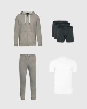 Try 1 of Everything Casual 6-Pack: hoodie, joggers, tee, boxer briefs.