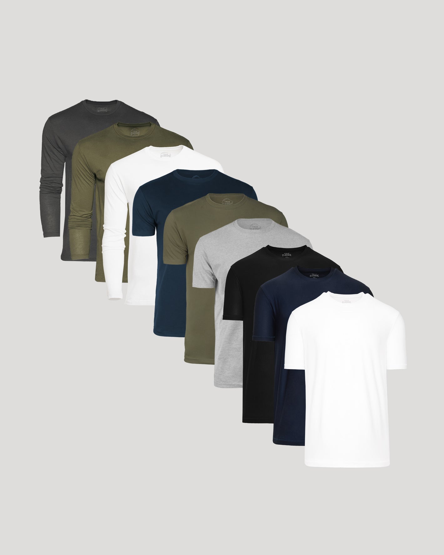 The Versatile Crew 9-Pack: ten crew-neck shirts, varied styles.