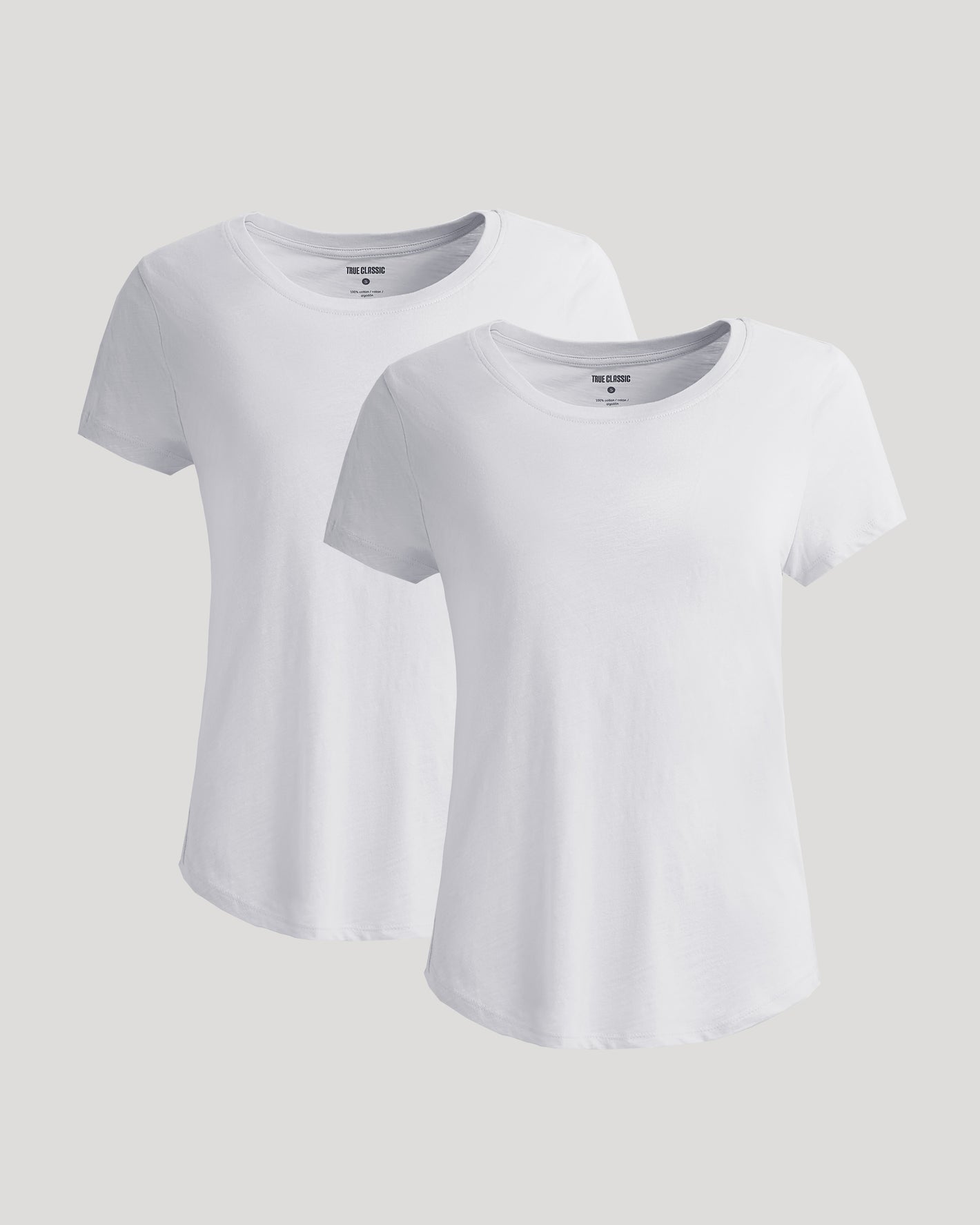Womens White Slub Scoop Neck Tee 2-Pack displayed on gray.