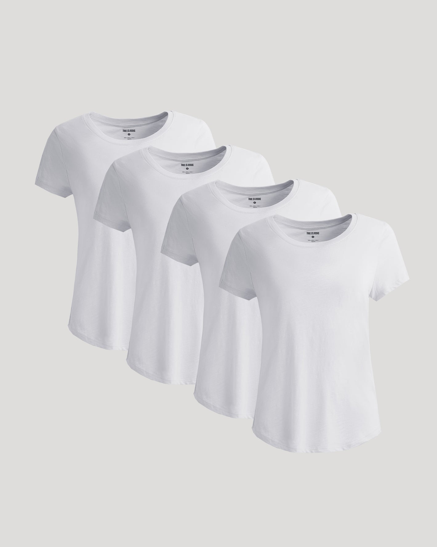 Womens White Slub Scoop Neck Tee 4-Pack displayed in staggered stack.