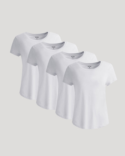 Womens White Slub Scoop Neck Tee 4-Pack