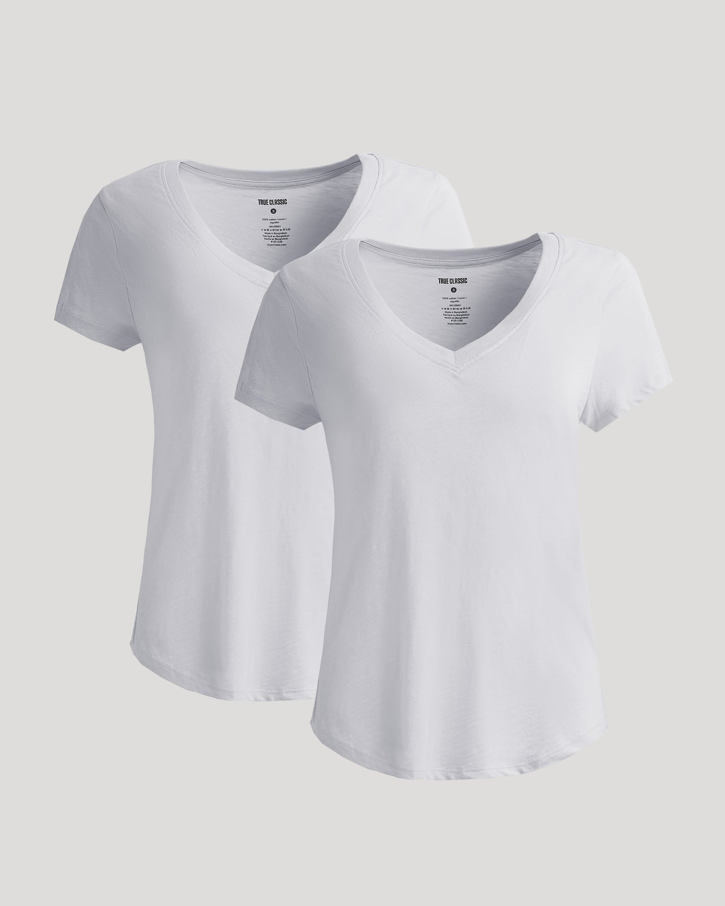 Womens White Relaxed Slub V-Neck Tee 2-Pack displayed.