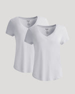 Womens White Relaxed Slub V-Neck Tee 2-Pack