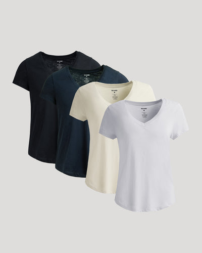 Womens Staple Relaxed Slub V-Neck Tee 4-Pack