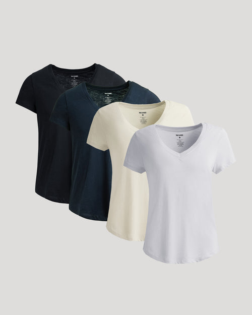 Womens Staple Relaxed Slub V-Neck Tee 4-Pack, variety of colors.