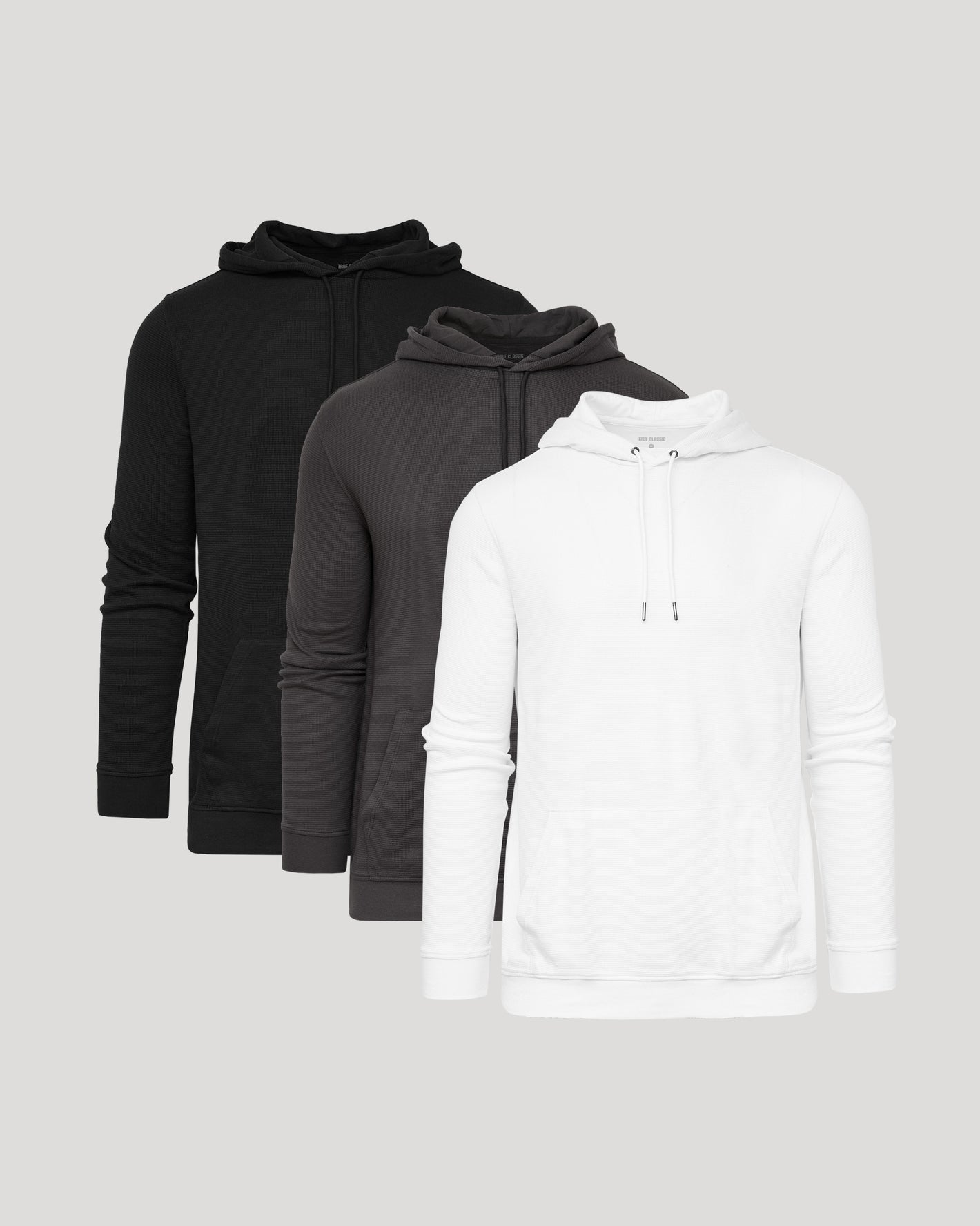 Classic Waffle Hoodie 3-Pack with kangaroo pockets and drawstring hoods.