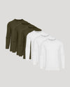 Waffle Long Sleeve Henley 6-Pack, olive-green and white shirts with button placket.