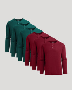 True ClassicSeasonal Waffle Long Sleeve Henley 6-Pack set with a textured design.