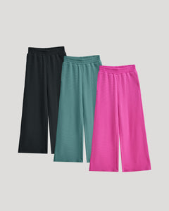 True ClassicGirls Waffle Wide Leg Pants 3-Pack with elastic waists and roomy legs.