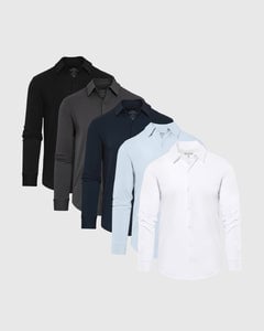 True ClassicWeekday Knit Long Sleeve Button Up 5-Pack