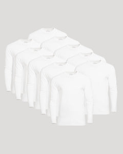 True ClassicWhite Classic Long Sleeve Crew Neck 10-Pack arranged in staggered grid.