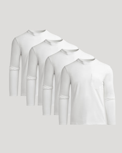 White Heavyweight Long Sleeve Pocket Crew 4-Pack