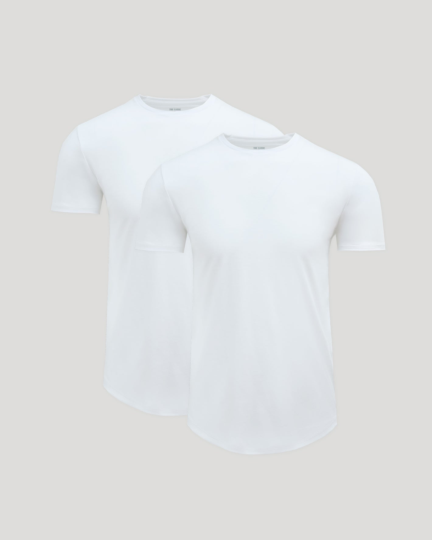 White Premium Pima Crew Curved Hem 2-Pack T-shirts on gray backdrop.